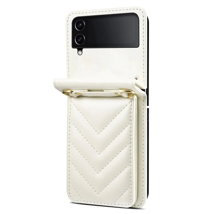 For Samsung Galaxy Z Flip4 5G Case PU Leather+PC Phone Cover Protective Phone Shell with Strap