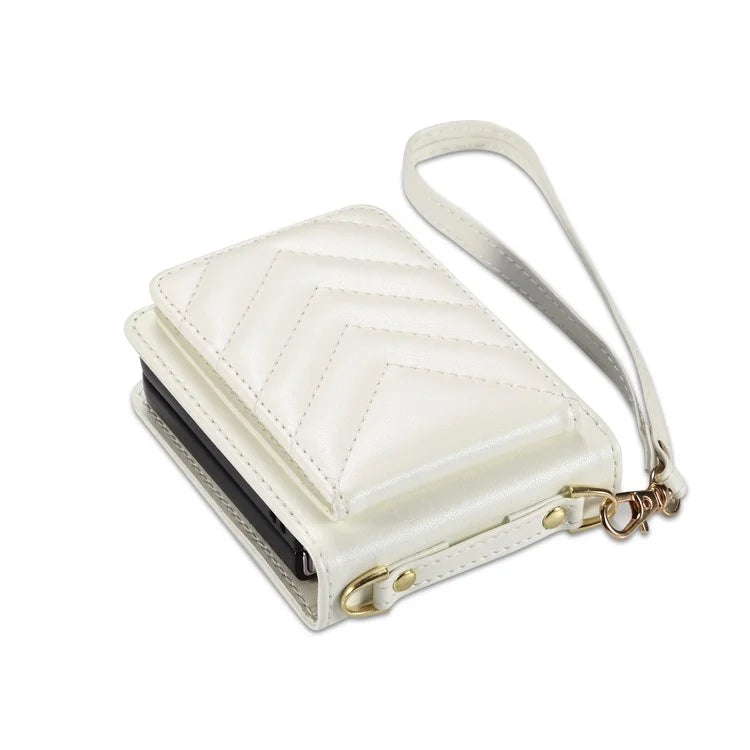 For Samsung Galaxy Z Flip4 5G Case PU Leather+PC Phone Cover Protective Phone Shell with Strap