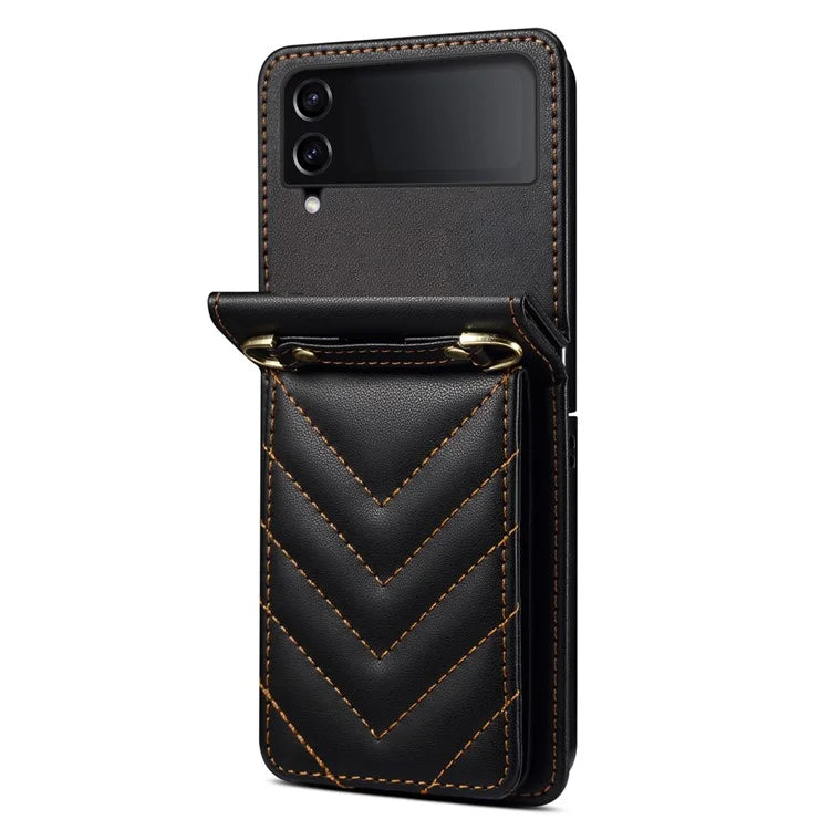 For Samsung Galaxy Z Flip3 5G Phone Protector PU Leather+PC Phone Case Phone Shell with Strap