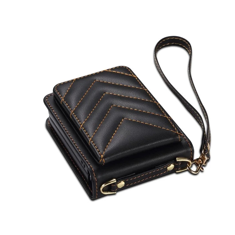 For Samsung Galaxy Z Flip3 5G Phone Protector PU Leather+PC Phone Case Phone Shell with Strap