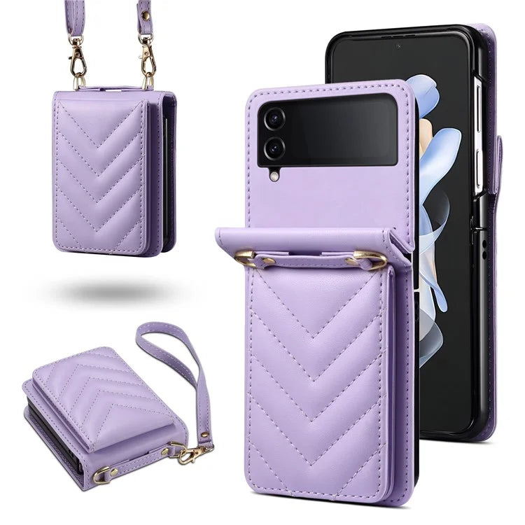 For Samsung Galaxy Z Flip3 5G Phone Protector PU Leather+PC Phone Case Phone Shell with Strap