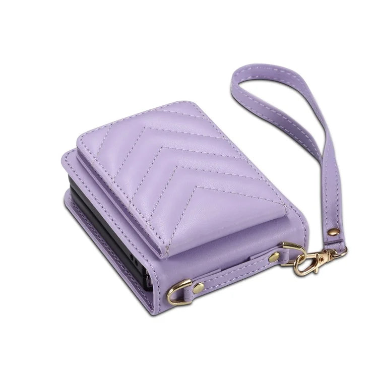 For Samsung Galaxy Z Flip3 5G Phone Protector PU Leather+PC Phone Case Phone Shell with Strap