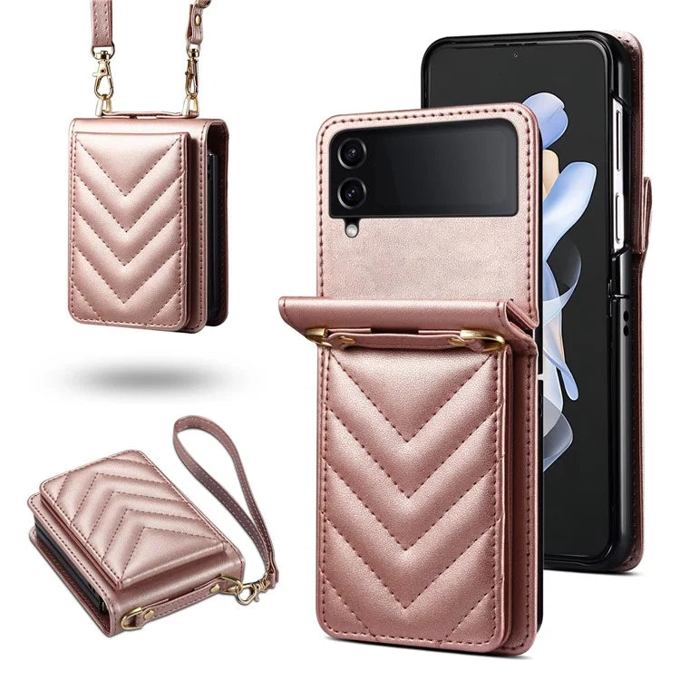 For Samsung Galaxy Z Flip3 5G Phone Protector PU Leather+PC Phone Case Phone Shell with Strap