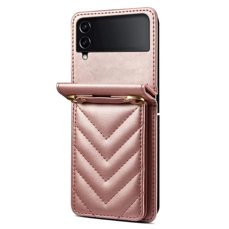 For Samsung Galaxy Z Flip3 5G Phone Protector PU Leather+PC Phone Case Phone Shell with Strap