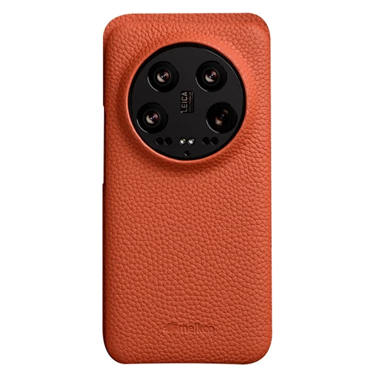 MELKCO Cellphone Case for Xiaomi 14 Ultra , Genuine Cow Leather Coated PC Incomplete Back Cover