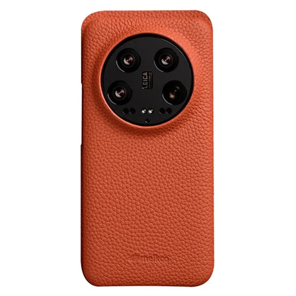 MELKCO Cellphone Case for Xiaomi 14 Ultra , Genuine Cow Leather Coated PC Incomplete Back Cover