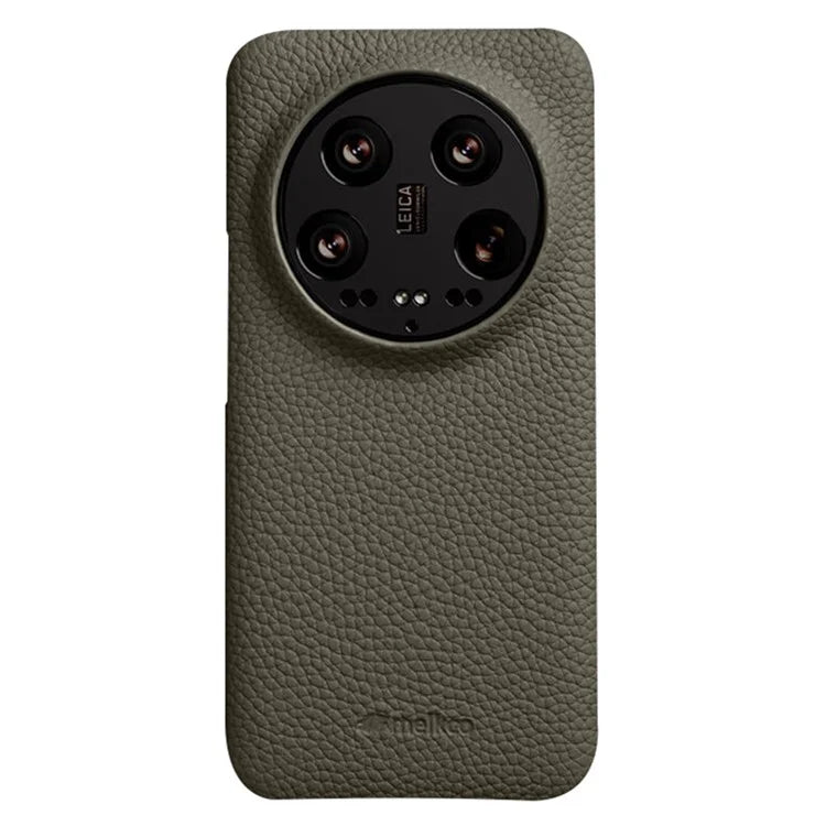 MELKCO Cellphone Case for Xiaomi 14 Ultra , Genuine Cow Leather Coated PC Incomplete Back Cover