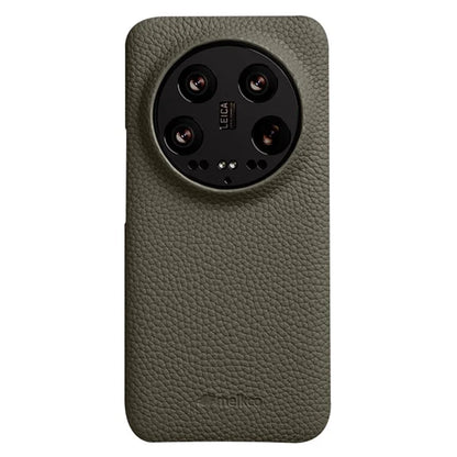 MELKCO Cellphone Case for Xiaomi 14 Ultra , Genuine Cow Leather Coated PC Incomplete Back Cover
