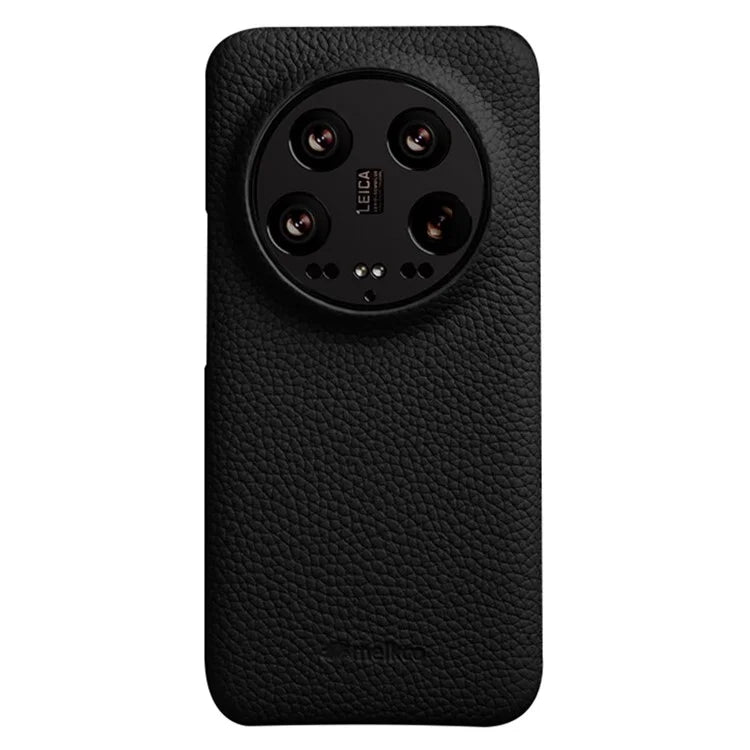 MELKCO Cellphone Case for Xiaomi 14 Ultra , Genuine Cow Leather Coated PC Incomplete Back Cover