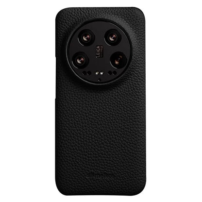 MELKCO Cellphone Case for Xiaomi 14 Ultra , Genuine Cow Leather Coated PC Incomplete Back Cover