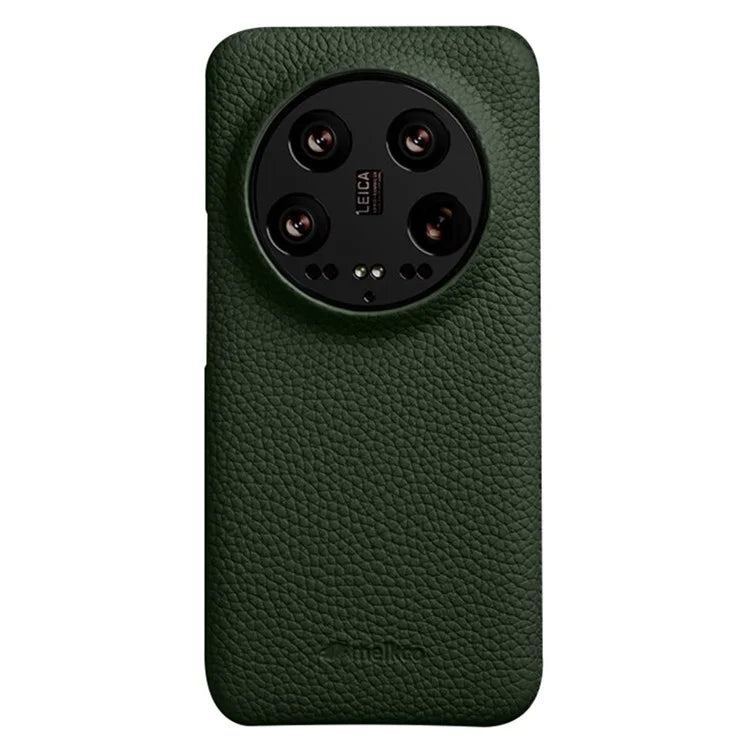 MELKCO Cellphone Case for Xiaomi 14 Ultra , Genuine Cow Leather Coated PC Incomplete Back Cover