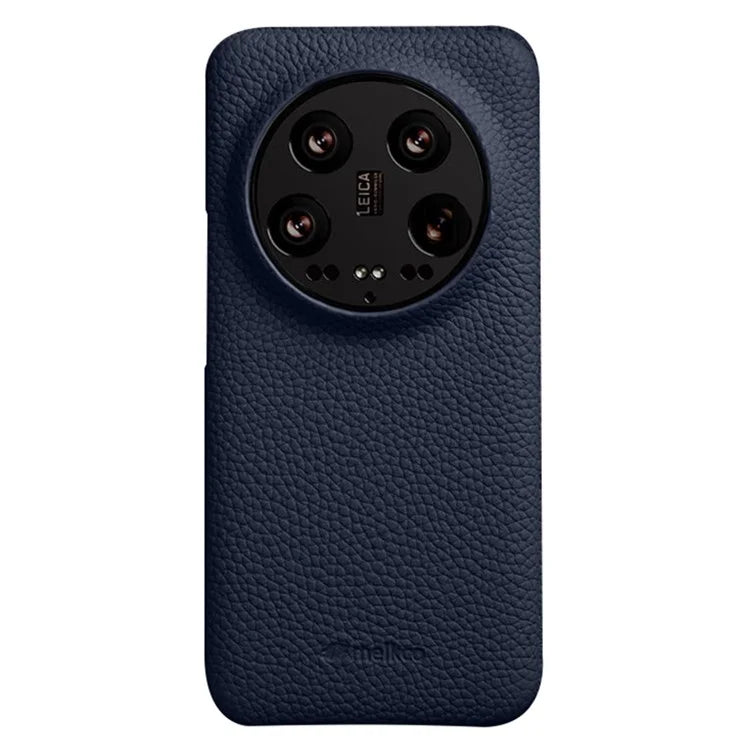 MELKCO Cellphone Case for Xiaomi 14 Ultra , Genuine Cow Leather Coated PC Incomplete Back Cover