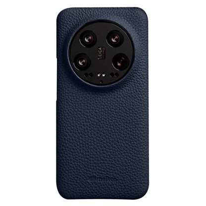 MELKCO Cellphone Case for Xiaomi 14 Ultra , Genuine Cow Leather Coated PC Incomplete Back Cover
