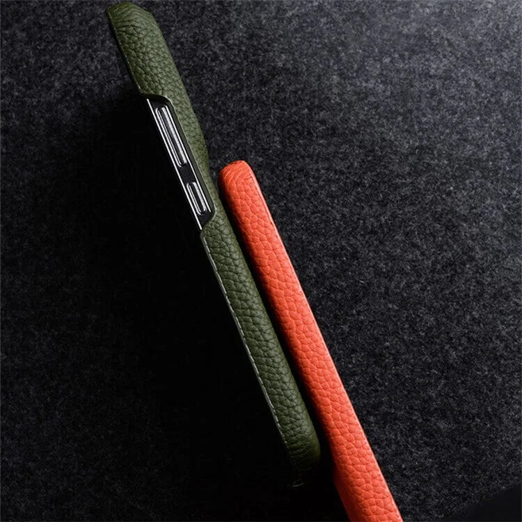 MELKCO Cellphone Case for Xiaomi 14 Ultra , Genuine Cow Leather Coated PC Incomplete Back Cover