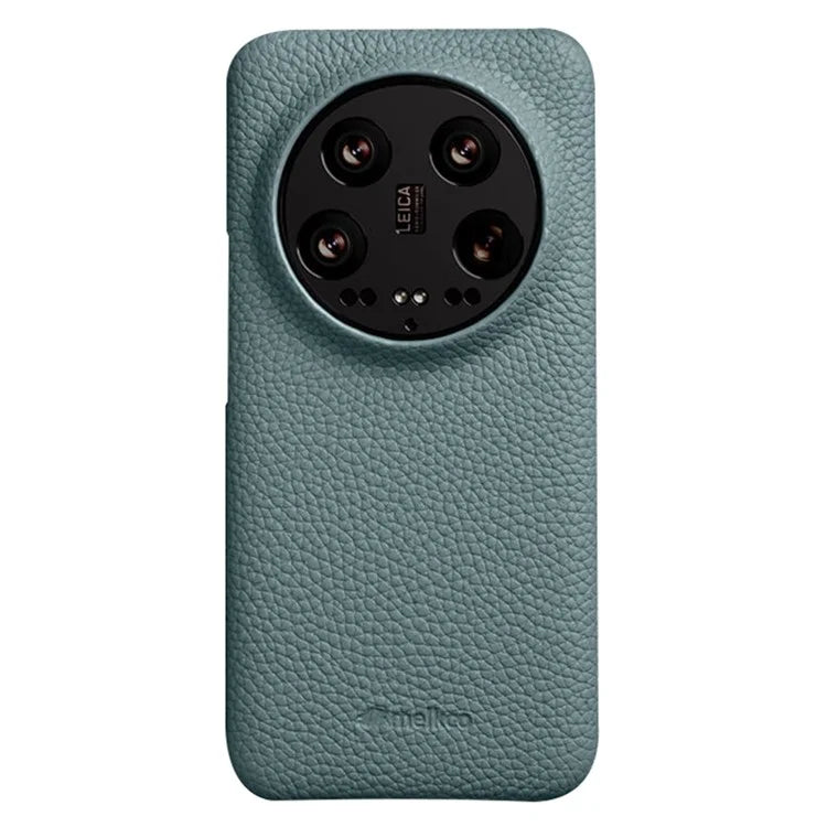 MELKCO Cellphone Case for Xiaomi 14 Ultra , Genuine Cow Leather Coated PC Incomplete Back Cover