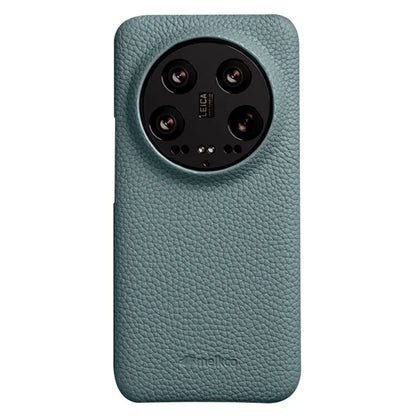 MELKCO Cellphone Case for Xiaomi 14 Ultra , Genuine Cow Leather Coated PC Incomplete Back Cover