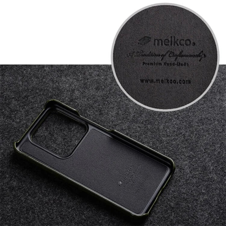 MELKCO Cellphone Case for Xiaomi 14 Ultra , Genuine Cow Leather Coated PC Incomplete Back Cover