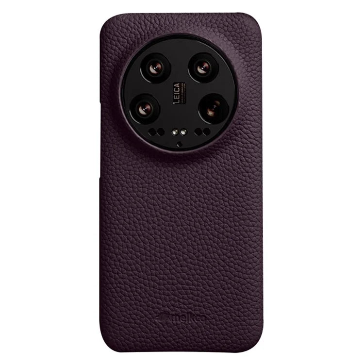 MELKCO Cellphone Case for Xiaomi 14 Ultra , Genuine Cow Leather Coated PC Incomplete Back Cover