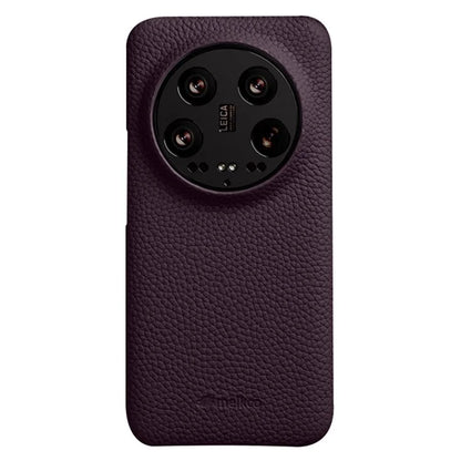 MELKCO Cellphone Case for Xiaomi 14 Ultra , Genuine Cow Leather Coated PC Incomplete Back Cover