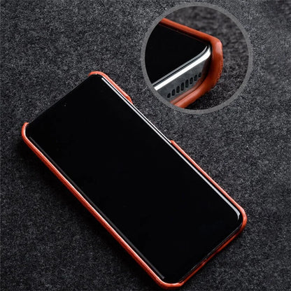 MELKCO For Xiaomi 14 Phone Case Incomplete Edge Genuine Cow Leather Coated PC Cover