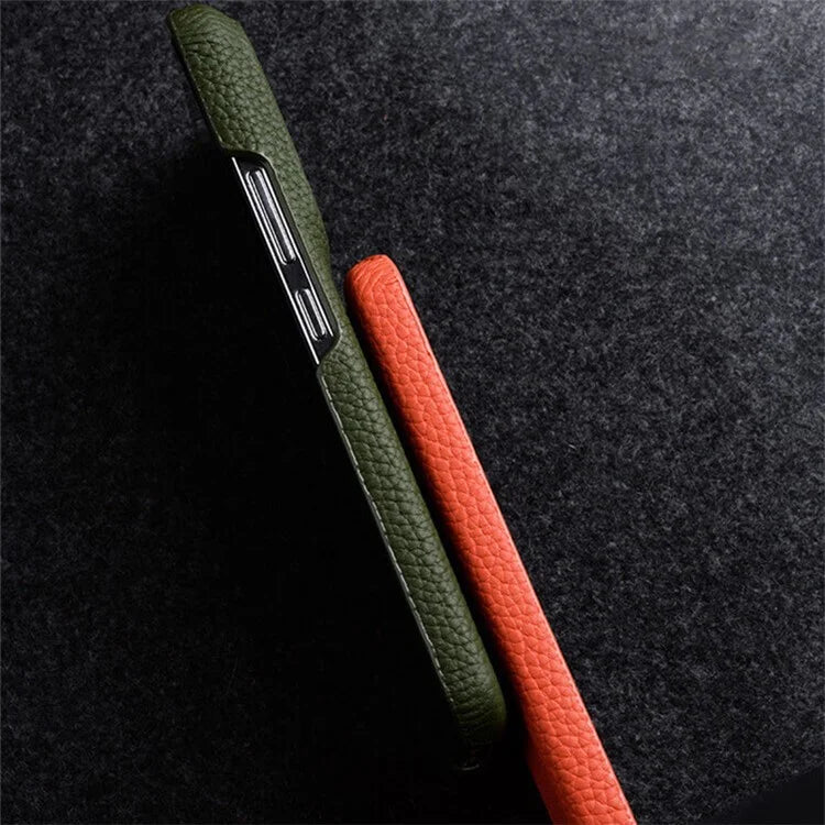 MELKCO For Xiaomi 14 Phone Case Incomplete Edge Genuine Cow Leather Coated PC Cover