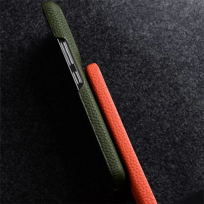 MELKCO For Xiaomi 14 Phone Case Incomplete Edge Genuine Cow Leather Coated PC Cover