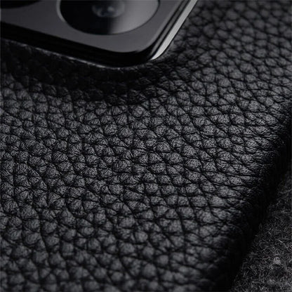 MELKCO For Xiaomi 14 Phone Case Incomplete Edge Genuine Cow Leather Coated PC Cover