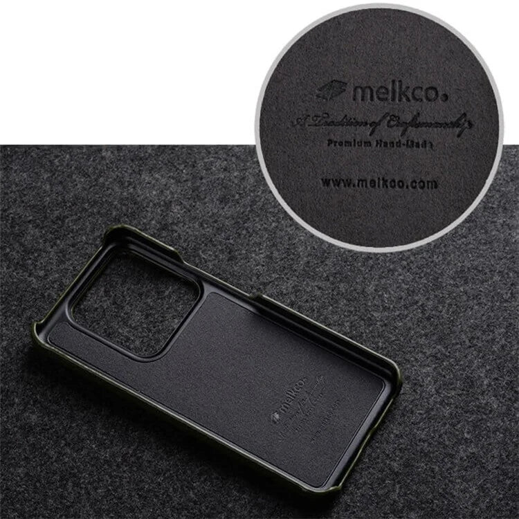 MELKCO For Xiaomi 14 Phone Case Incomplete Edge Genuine Cow Leather Coated PC Cover
