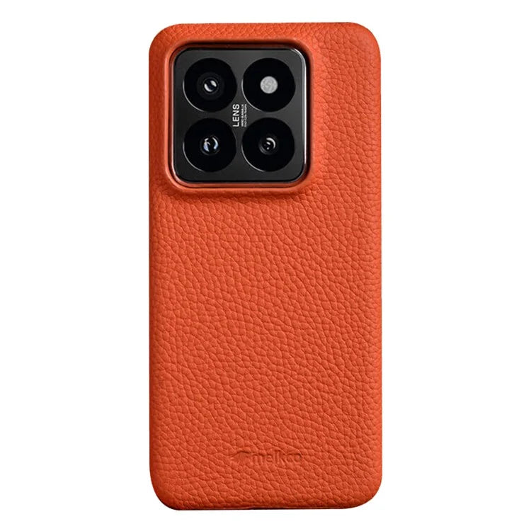 MELKCO For Xiaomi 14 Pro Incomplete Edge Phone Case Genuine Cow Leather Coated PC Cover