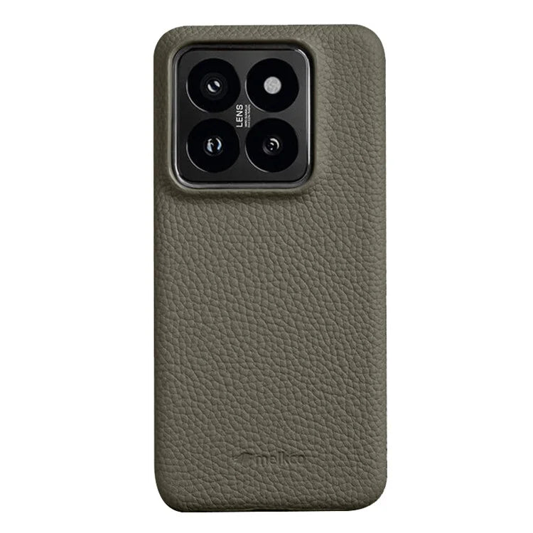 MELKCO For Xiaomi 14 Pro Incomplete Edge Phone Case Genuine Cow Leather Coated PC Cover