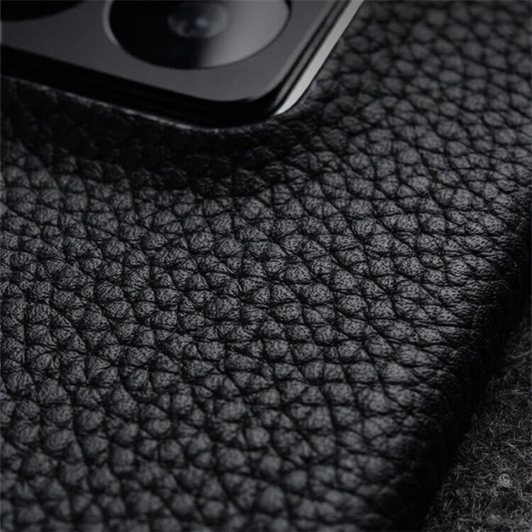 MELKCO For Xiaomi 14 Pro Incomplete Edge Phone Case Genuine Cow Leather Coated PC Cover