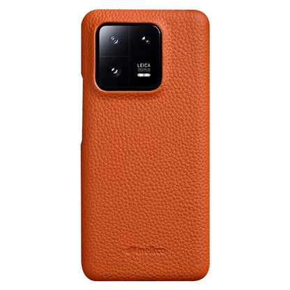 MELKCO Cellphone Case for Xiaomi 13 Incomplete Edge Genuine Cow Leather Coated PC Cover