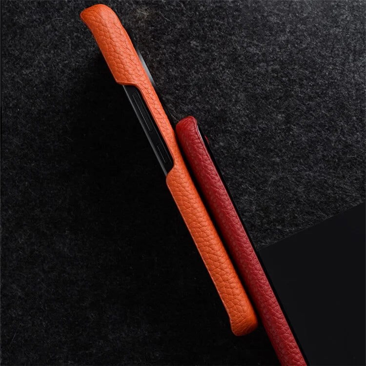 MELKCO Cellphone Case for Xiaomi 13 Incomplete Edge Genuine Cow Leather Coated PC Cover