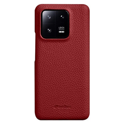 MELKCO Cellphone Case for Xiaomi 13 Incomplete Edge Genuine Cow Leather Coated PC Cover