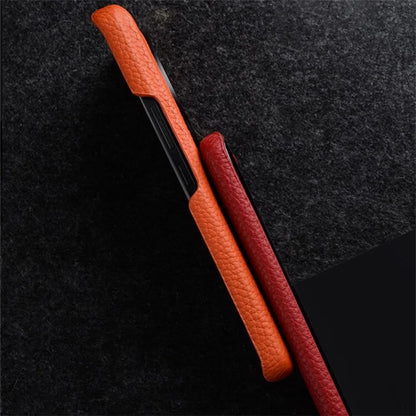 MELKCO Cellphone Case for Xiaomi 13 Incomplete Edge Genuine Cow Leather Coated PC Cover