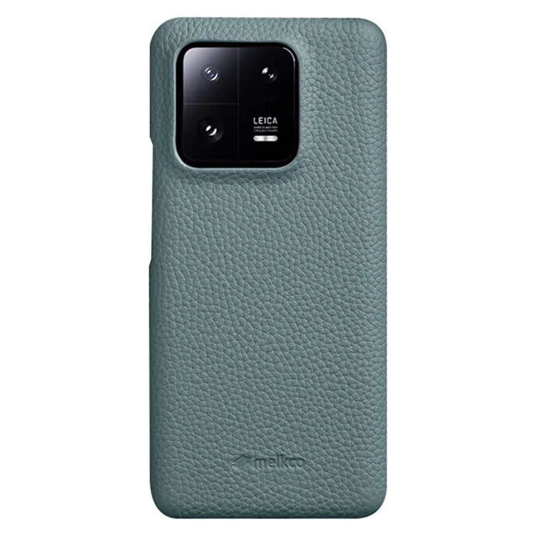 MELKCO Cellphone Case for Xiaomi 13 Incomplete Edge Genuine Cow Leather Coated PC Cover