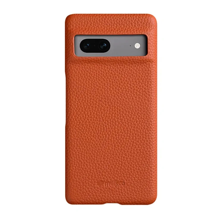 MELKCO Cellphone Case for Google Pixel 7 5G Genuine Cow Leather Coated PC Scratch Proof Cover