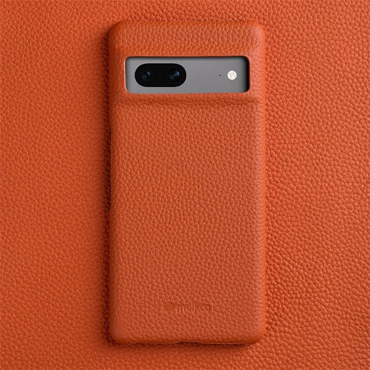 MELKCO Cellphone Case for Google Pixel 7 5G Genuine Cow Leather Coated PC Scratch Proof Cover