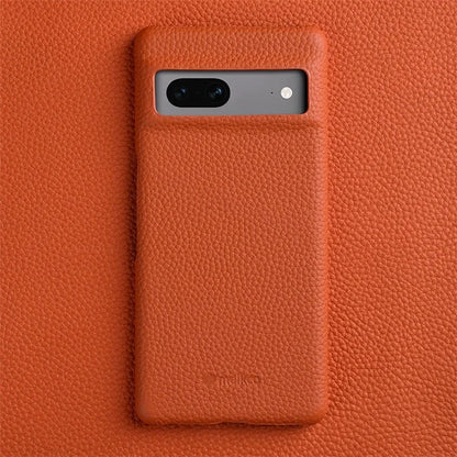 MELKCO Cellphone Case for Google Pixel 7 5G Genuine Cow Leather Coated PC Scratch Proof Cover