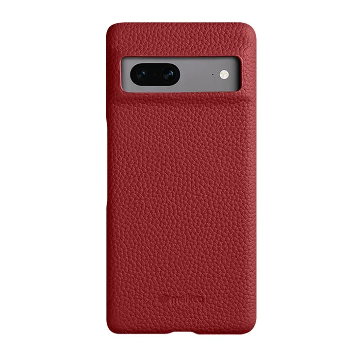 MELKCO Cellphone Case for Google Pixel 7 5G Genuine Cow Leather Coated PC Scratch Proof Cover