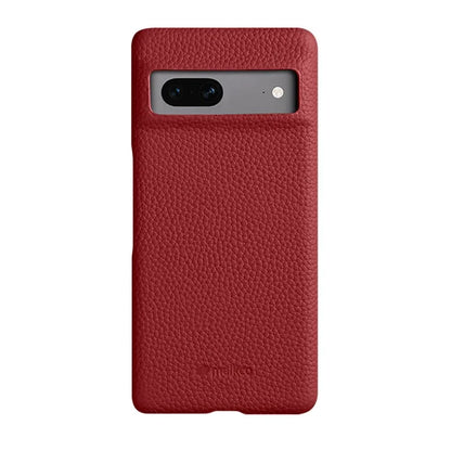 MELKCO Cellphone Case for Google Pixel 7 5G Genuine Cow Leather Coated PC Scratch Proof Cover