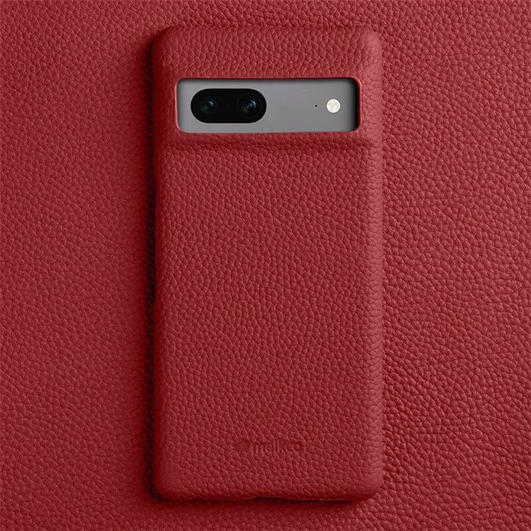 MELKCO Cellphone Case for Google Pixel 7 5G Genuine Cow Leather Coated PC Scratch Proof Cover