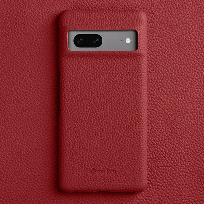 MELKCO Cellphone Case for Google Pixel 7 5G Genuine Cow Leather Coated PC Scratch Proof Cover