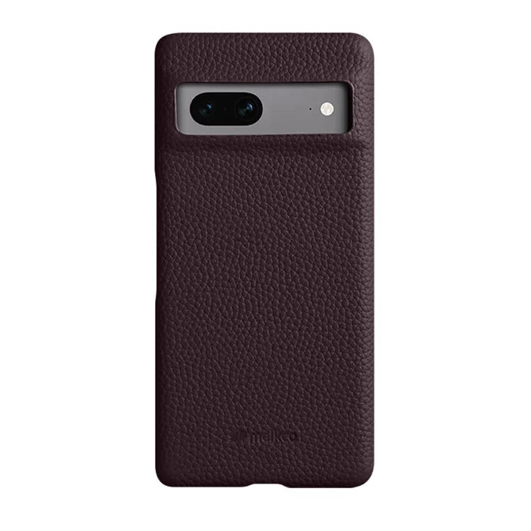 MELKCO Cellphone Case for Google Pixel 7 5G Genuine Cow Leather Coated PC Scratch Proof Cover