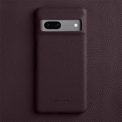 MELKCO Cellphone Case for Google Pixel 7 5G Genuine Cow Leather Coated PC Scratch Proof Cover