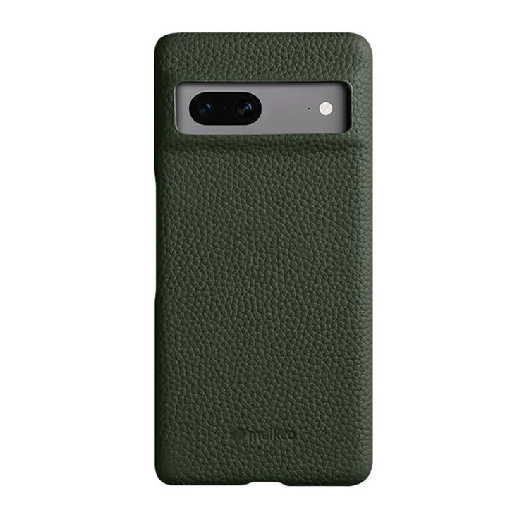 MELKCO Cellphone Case for Google Pixel 7 5G Genuine Cow Leather Coated PC Scratch Proof Cover