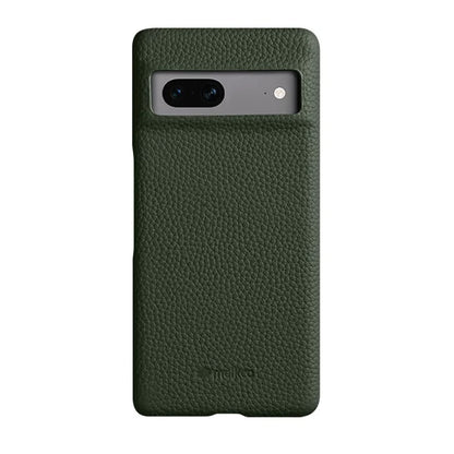 MELKCO Cellphone Case for Google Pixel 7 5G Genuine Cow Leather Coated PC Scratch Proof Cover