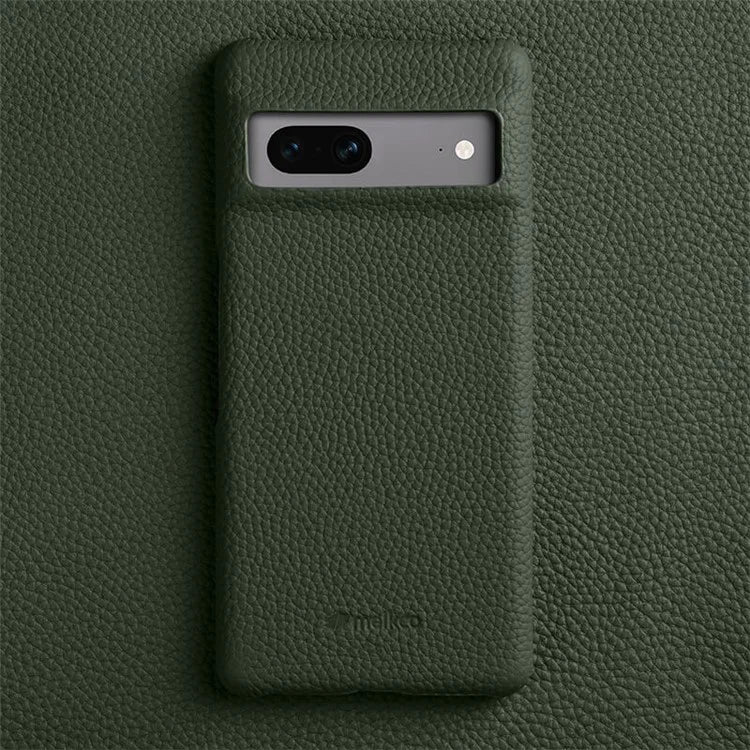MELKCO Cellphone Case for Google Pixel 7 5G Genuine Cow Leather Coated PC Scratch Proof Cover