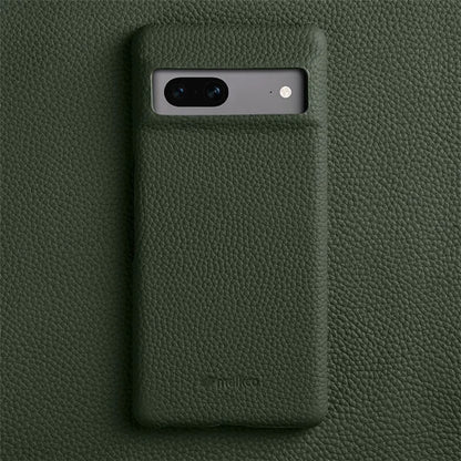 MELKCO Cellphone Case for Google Pixel 7 5G Genuine Cow Leather Coated PC Scratch Proof Cover