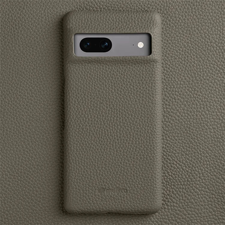 MELKCO Cellphone Case for Google Pixel 7 5G Genuine Cow Leather Coated PC Scratch Proof Cover